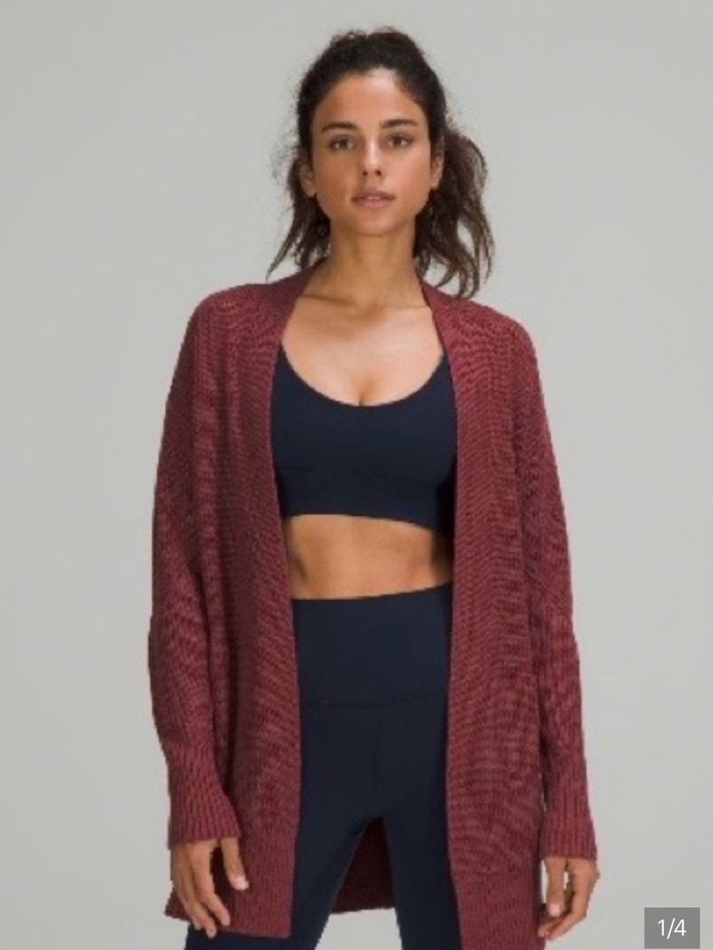 Lululemon Cashlu Cotton Maroon Open Long Line Sweater Wrap, Size 6